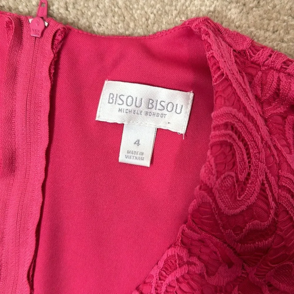 Bisou Bisou Michele Bohbot Pink Lace Overlay Eyelet Lined Sleeveless Dress 4